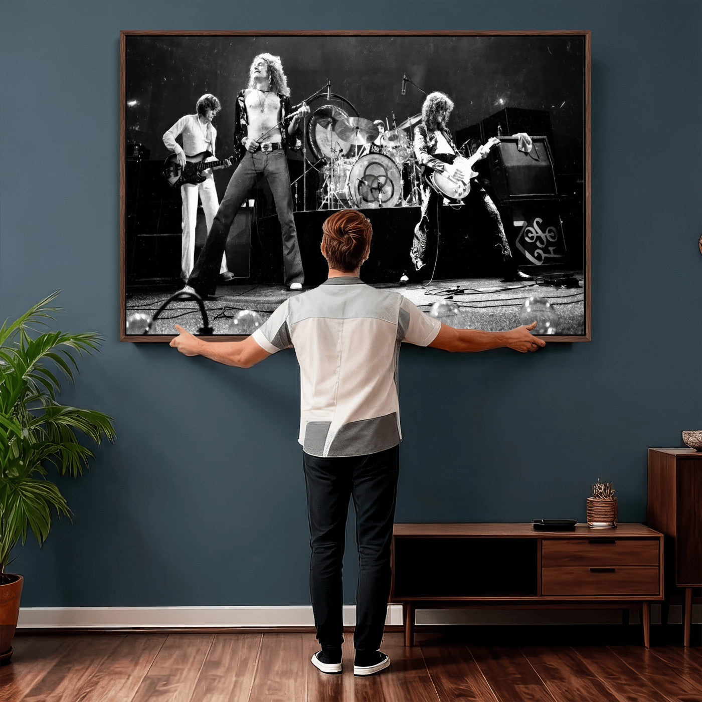 87313532-MGV-CV-36X24 - ed Zeppelin Live Concert Canvas Wall Art, Classic Rock Band Photography Print, Vintage Music Stage Performance Artwork