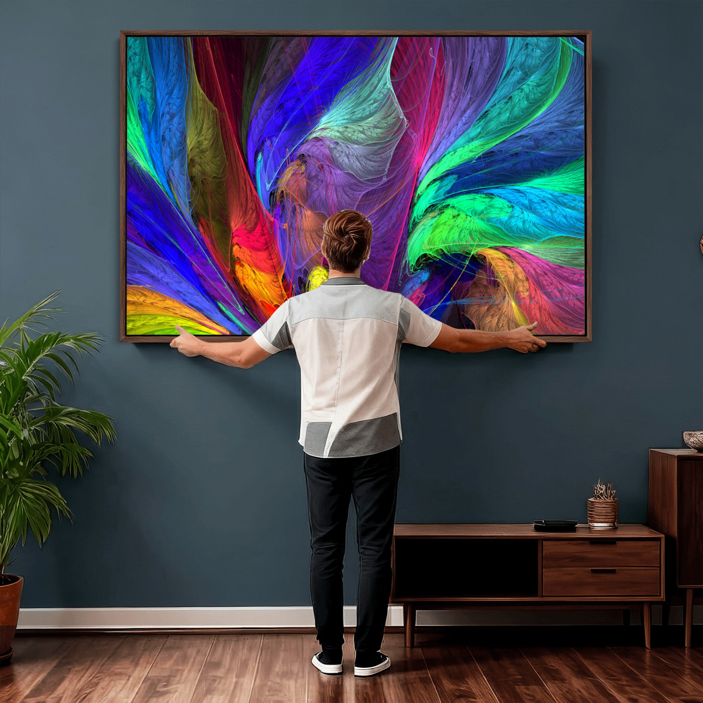 376925791-MGV-CV-36X24 - Colorful Abstract Canvas Wall Art, Rainbow Swirl Fractal Print, Bold Multicolor Living Room Decor, Vibrant Energy Art, Large Abstract Wall Art