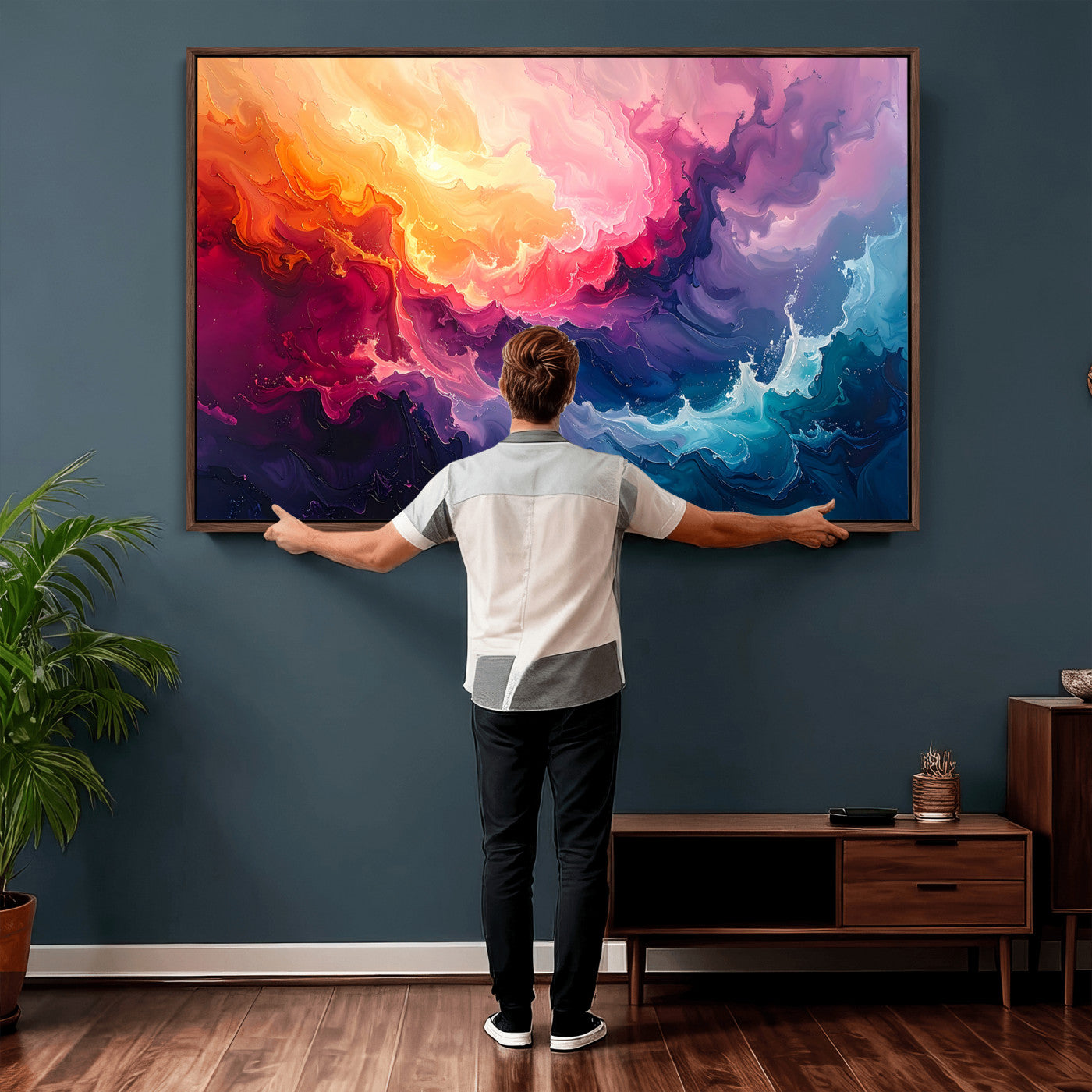 16157633-MGV-CV-36X24 - Large Colorful Abstract Canvas Wall Art Print, Vibrant Popup Color Art Print