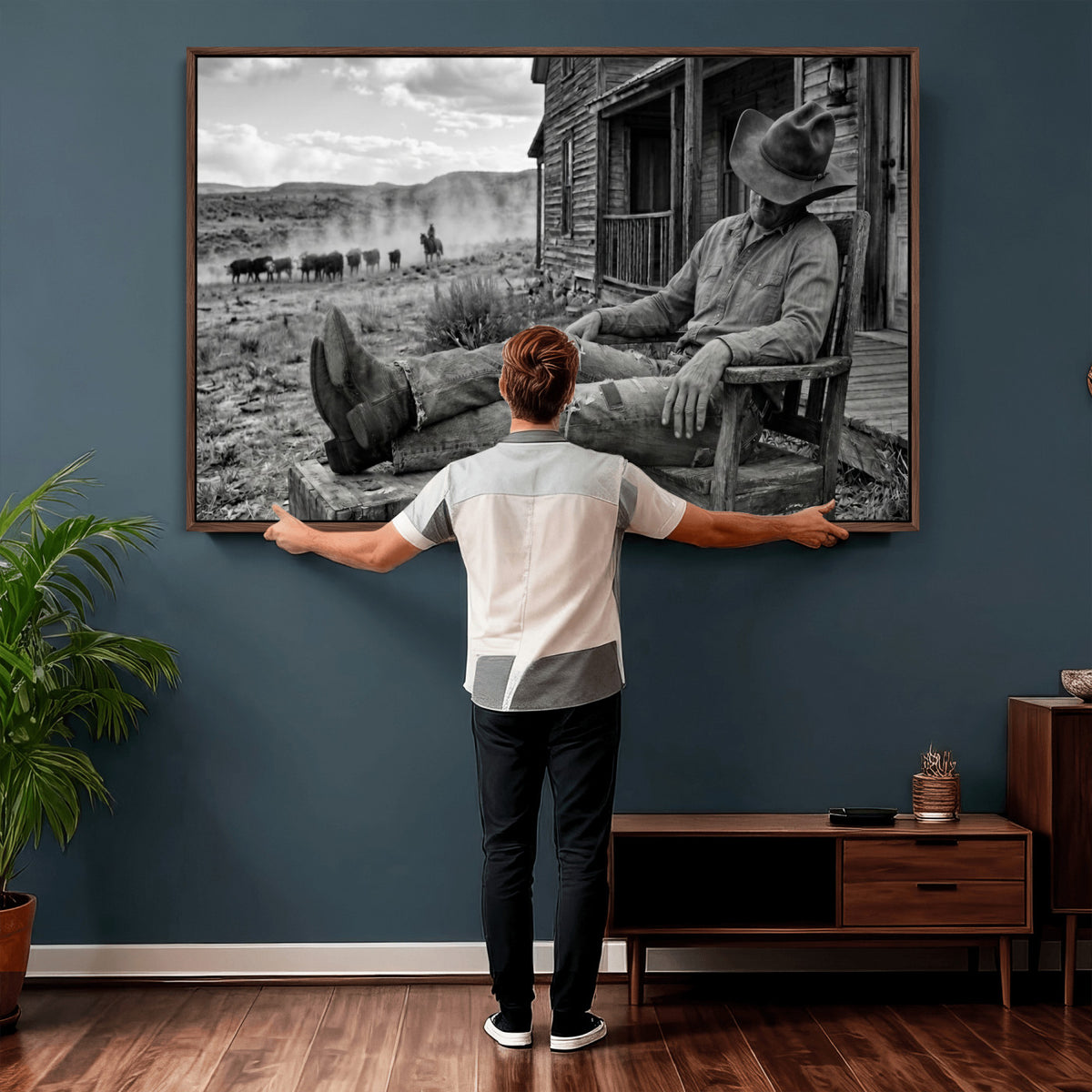 94461975S-MGV-CV-36X24 - Vintage Sleeping Cowboy Wall Art Canvas Print, Western Home Decor
