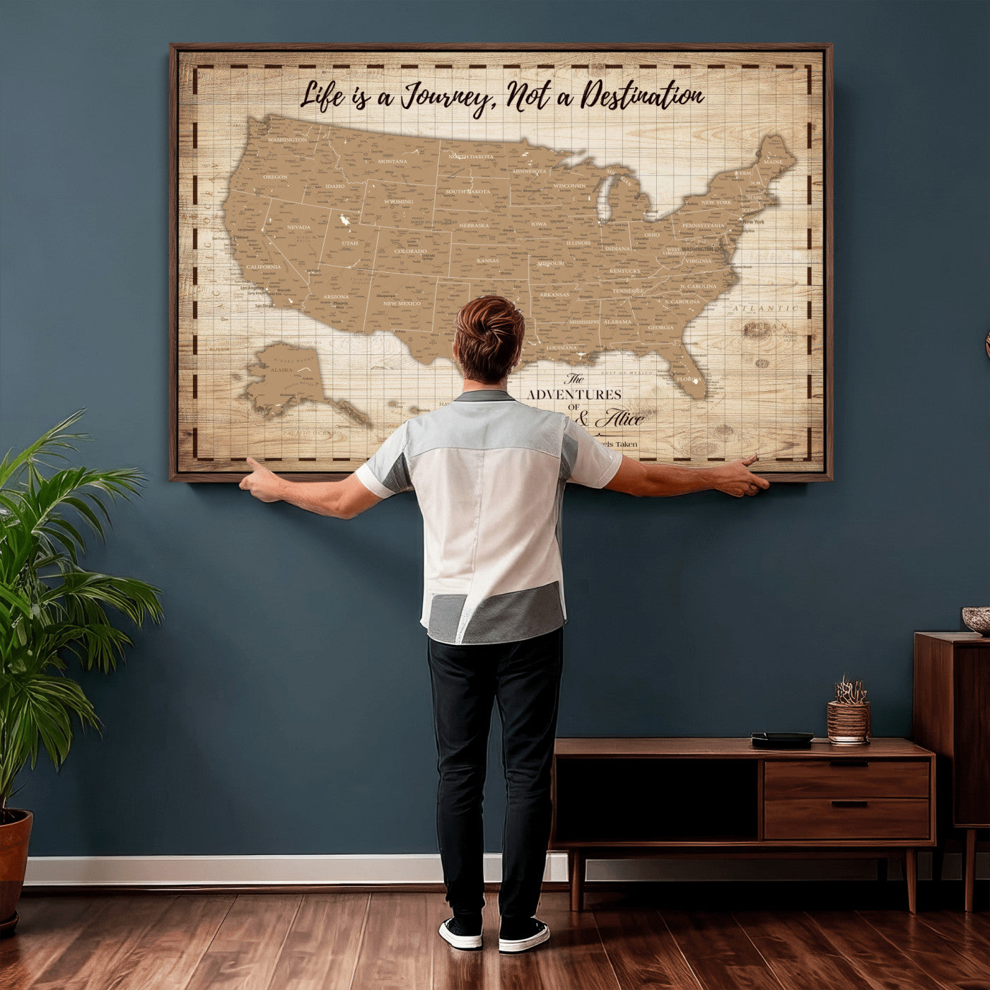 19102499-MGV-CV-36X24 - Personalized USA Push Pin Travel Map, Custom United States Map, Push Pin Map, USA Bucket List Map, Anniversary Gift | Couple Travel Map Wall Art