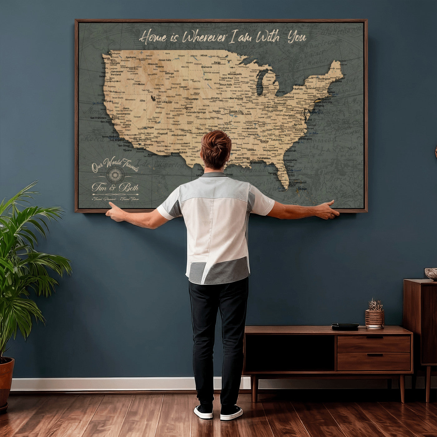 41270900-MGV-CV-36X24 - Custom Push Pin US Map Canvas | Personalized Travel Tracker | USA Cities Map Anniversary Gift for Couples | Adventure America Map Wall Art with Pins