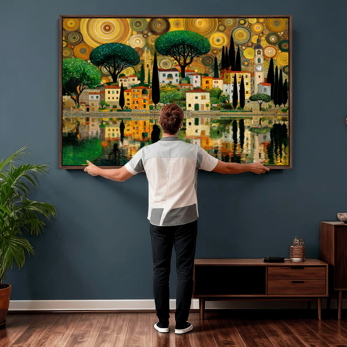 93010897-MGV-CV-36X24 - Gustav Klimt Golden Cityscape Wall Art Canvas Print,