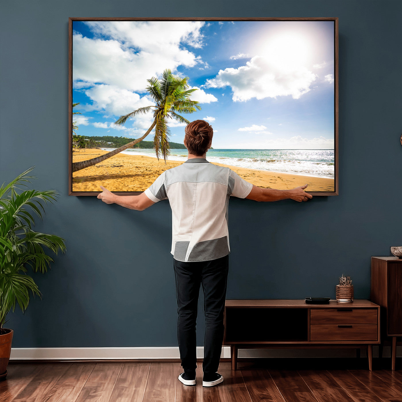 79108949-MGV-CV-36X24 - Tropical Beach Canvas Wall Art, Palm Tree Ocean Photo Print, Coastal Living Room Decor, Turquoise Sea Beach House Art, Summer Wall Art