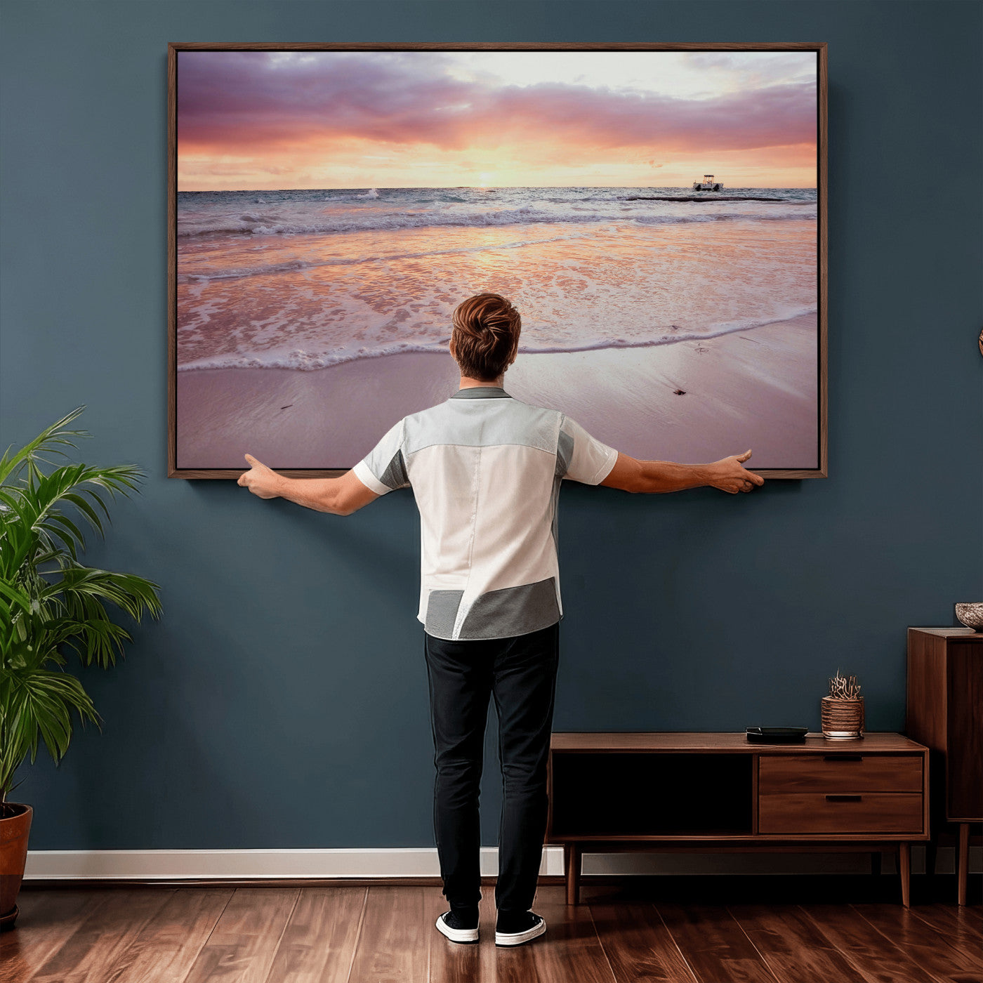 44765395-MGV-CV-36X24 - Beach Sunset Canvas Wall Art Print, Ocean Waves Landscape, Coastal Photography, Seascape Wall Decor, Ready to Hang