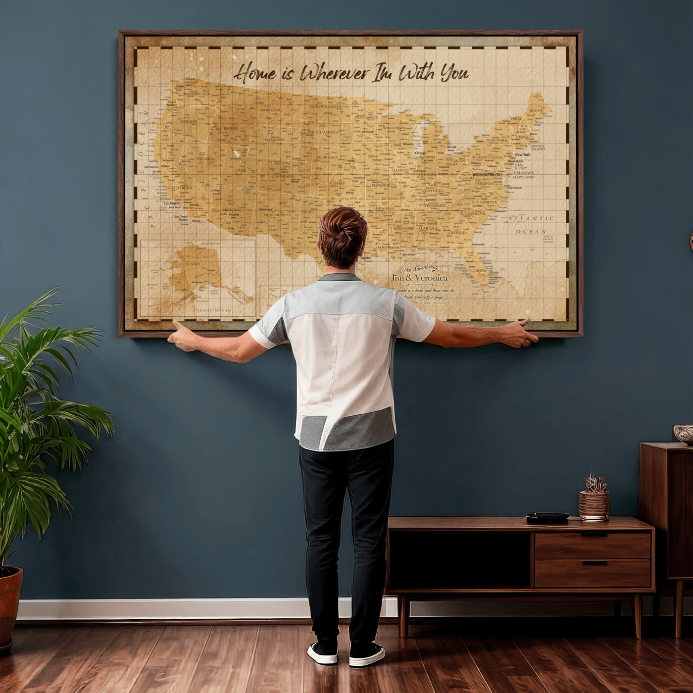 62164711-MGV-CV-36X24 - Personalized USA Push Pin Travel Map, Custom United States Map, Push Pin Map, USA Bucket List Map, Anniversary Gift, Couple Travel Map Wall Art