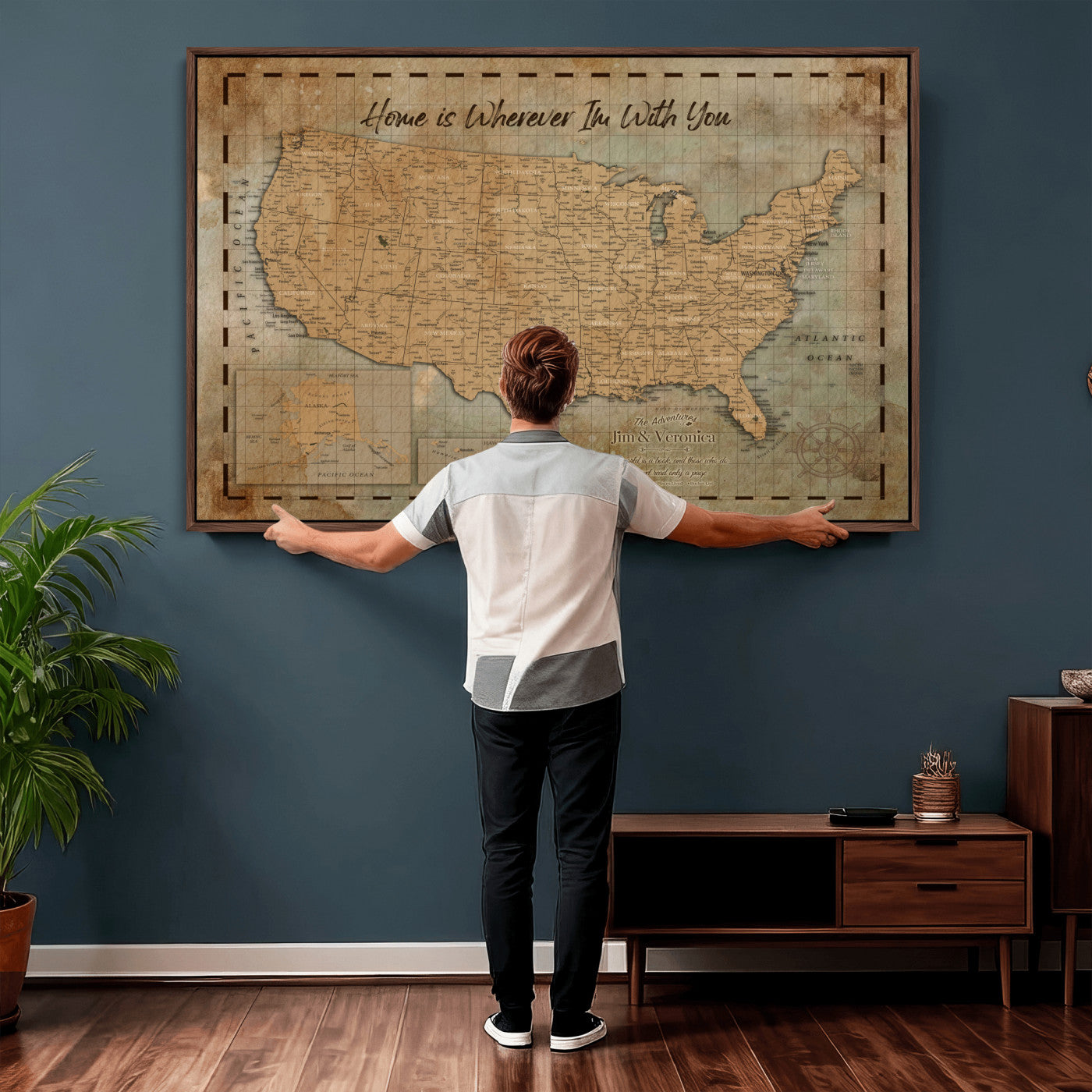 87620242-MGV-CV-36X24 - Personalized USA Push Pin Travel Map, Custom United States Map, Push Pin Map, USA Bucket List Map, Anniversary Gift, Couple Travel Map Wall Art