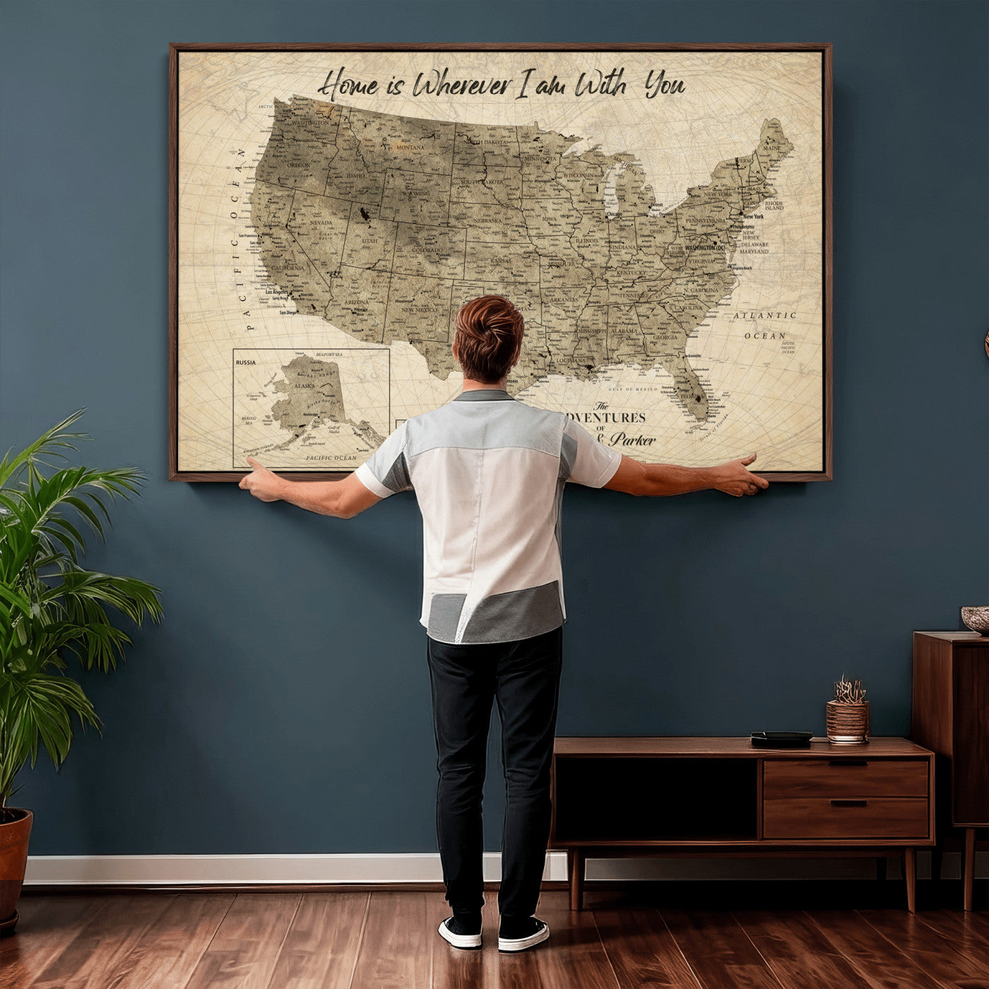 25440520-MGV-CV-36X24 - Personalized United States Map Canvas Wall Art with Push Pins Detailed