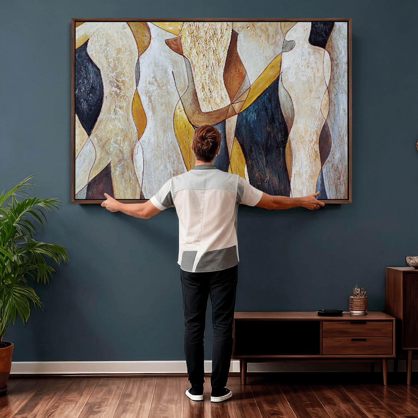 96079939-MGV-CV-36X24 - Mid Century Modern Figurative Canvas Wall Art Abstract Cubist Painting Print