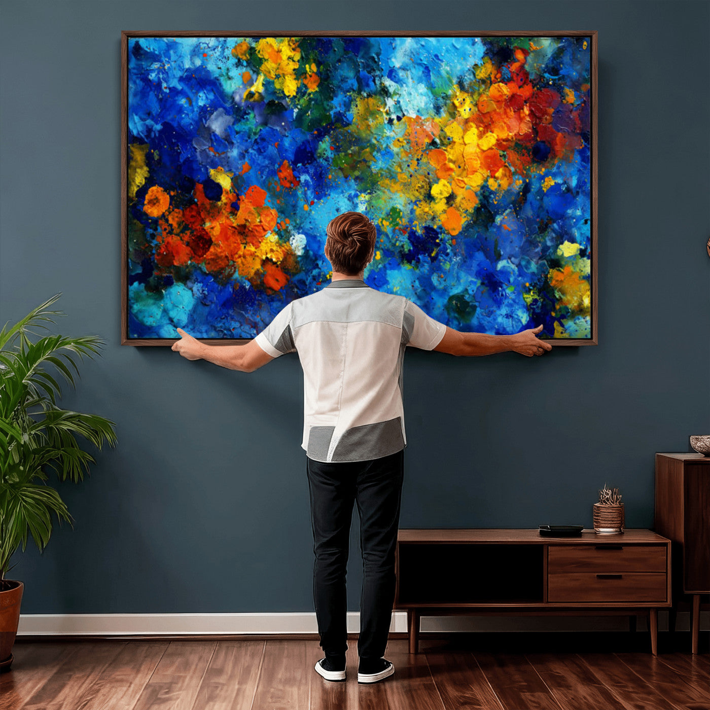 52431611-MGV-CV-36X24 - Vibrant Blue Abstract Canvas Wall Art Colorful Impasto Oil Painting Print