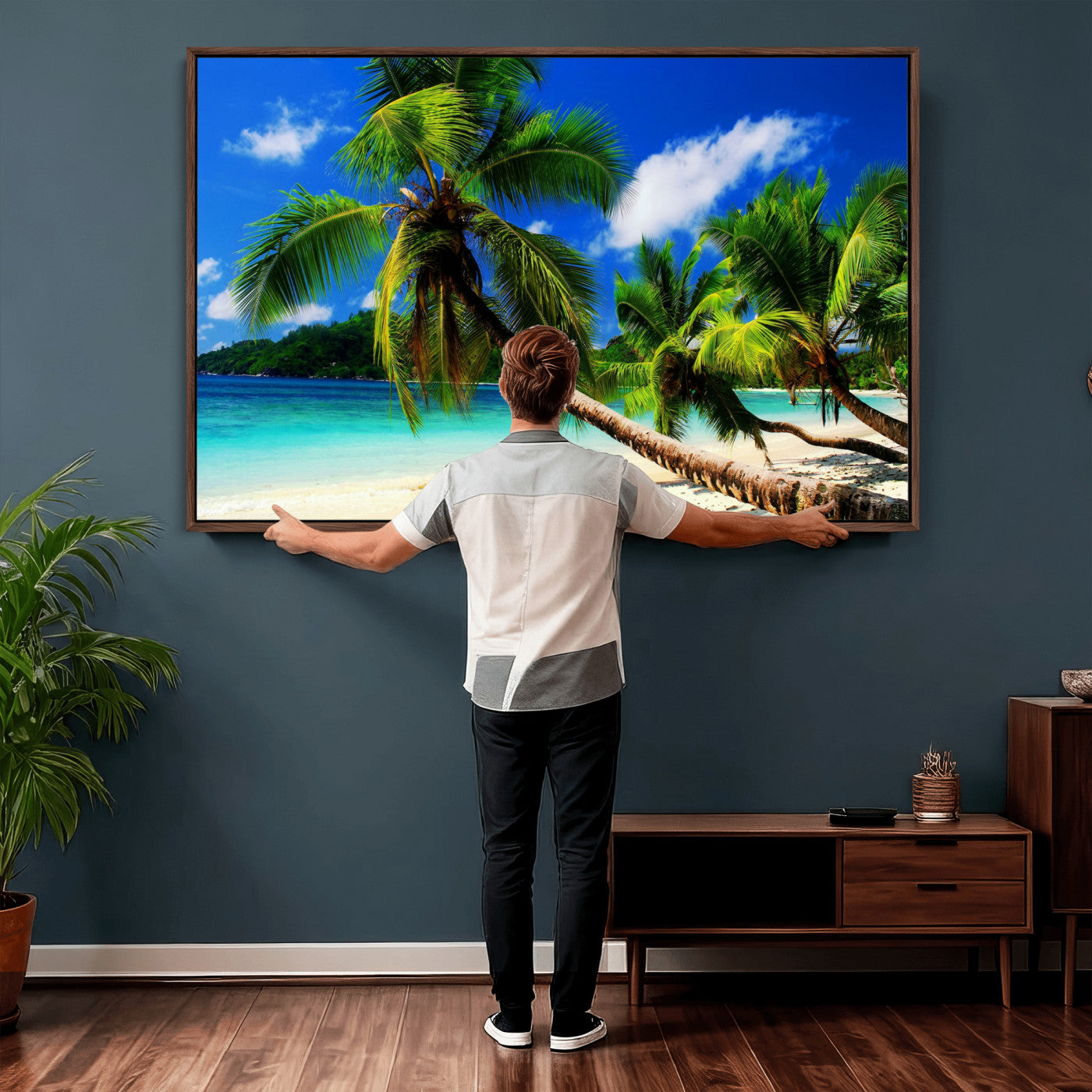 67049818-MGV-CV-36X24 - Tropical Island Coconut Palm Trees Wall Art Canvas Print - Turquoise Beach Print for Lake Home Decor