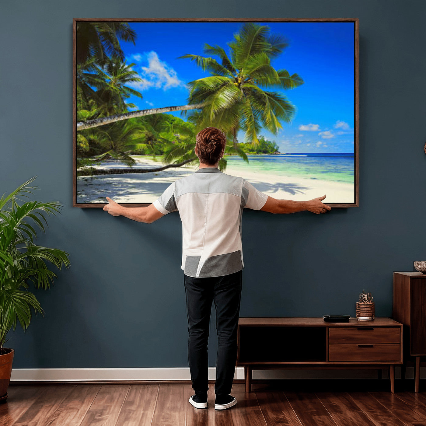 20475280-MGV-CV-36X24 - Tropical Island Coconut Palm Trees Wall Art Canvas Print - Turquoise Beach Print for Nautical Home Decor