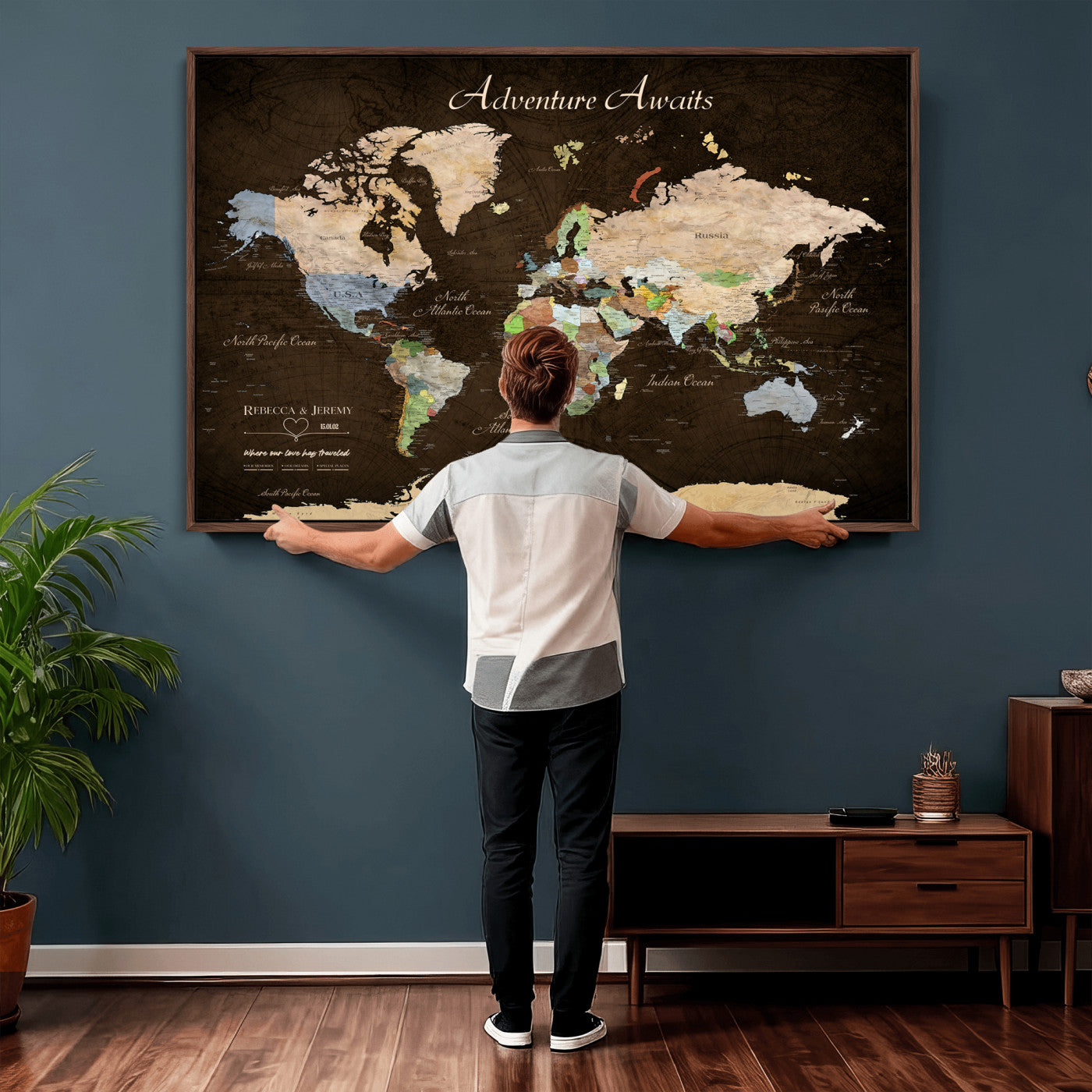 95753799-MGV-CV-36X24 - Custom Push Pin World Map Canvas Print – Personalized Travel Map Wall Art