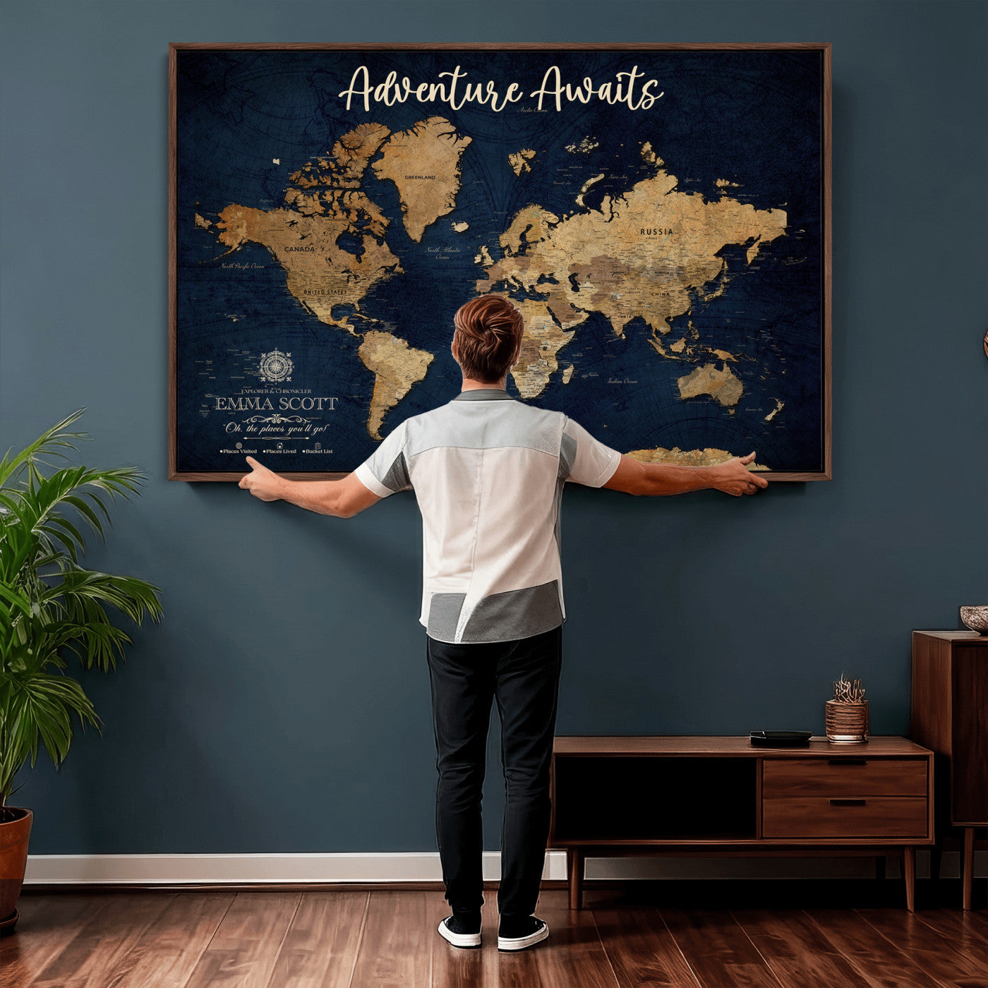44399597-MGV-CV-36X24 - Custom Push Pin World Map Canvas Print – Personalized Travel Map Wall Art