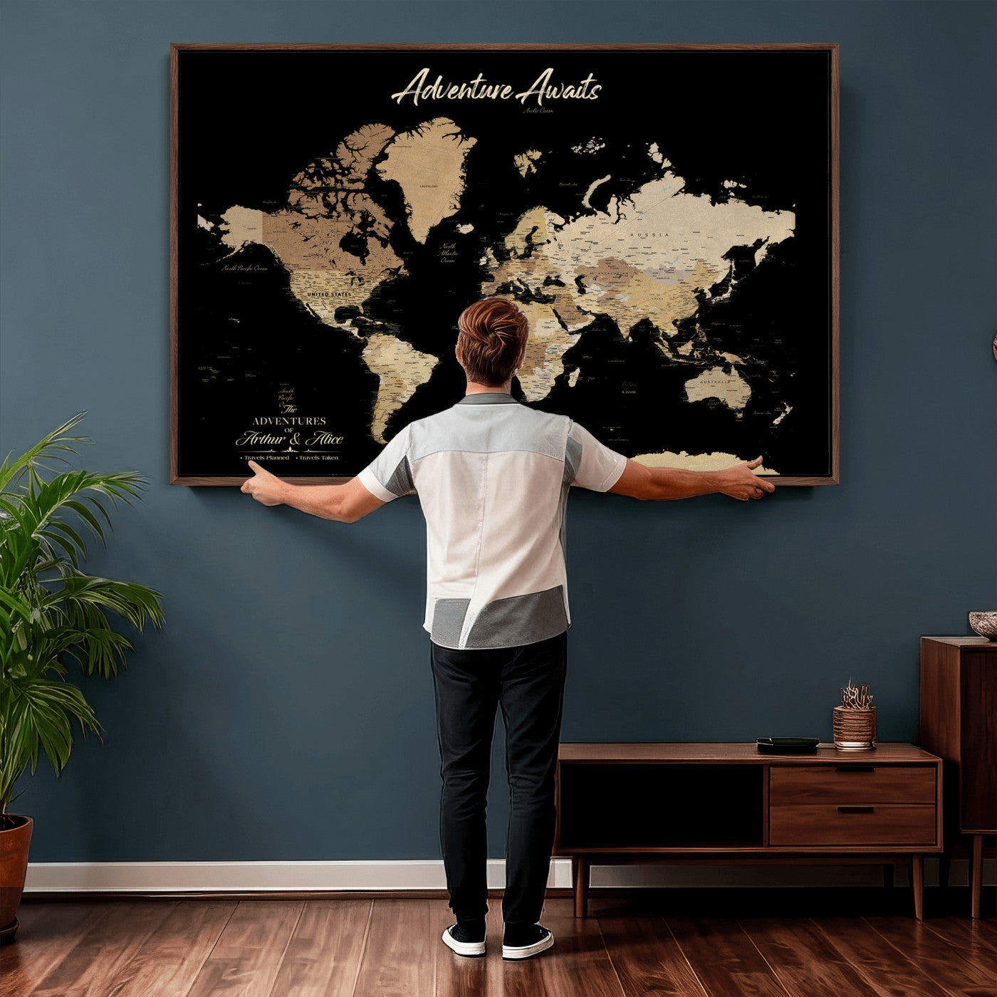 88415067-MGV-CV-36X24 - Custom Push Pin World Map Canvas Print – Personalized Travel Map Wall Art