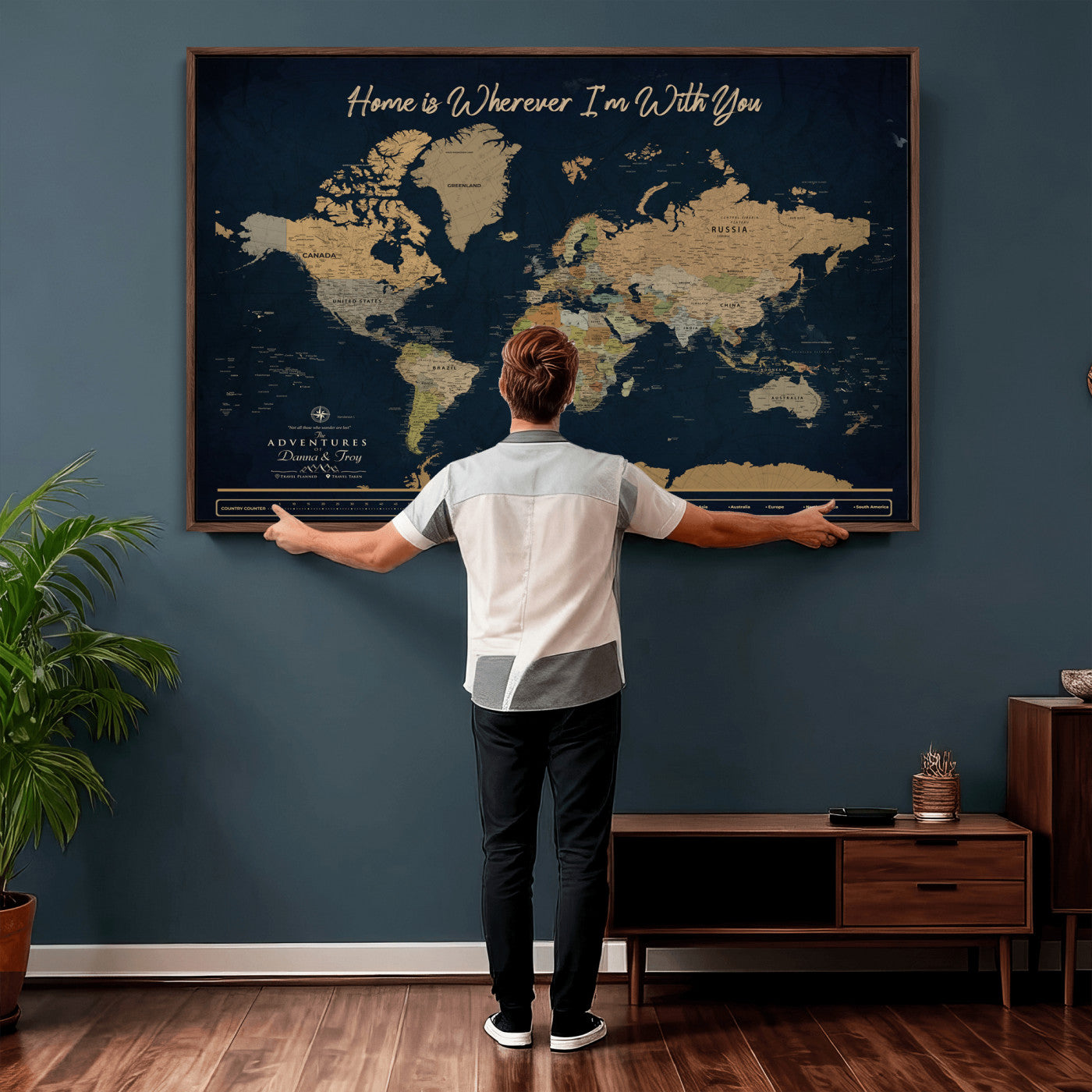 14276407-MGV-CV-36X24 - Custom Push Pin World Map Canvas Print – Personalized Travel Map Wall Art