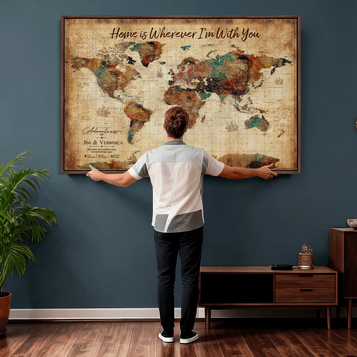 48389322-MGV-CV-36X24 - Custom Push Pin World Map Canvas Print – Personalized Travel Map Wall Art