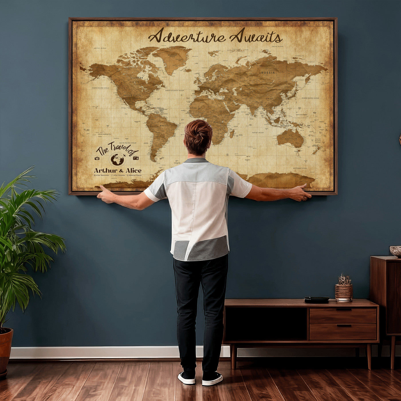 43427501-MGV-CV-36X24 - Custom Push Pin World Map Canvas Print – Personalized Travel Map Wall Art
