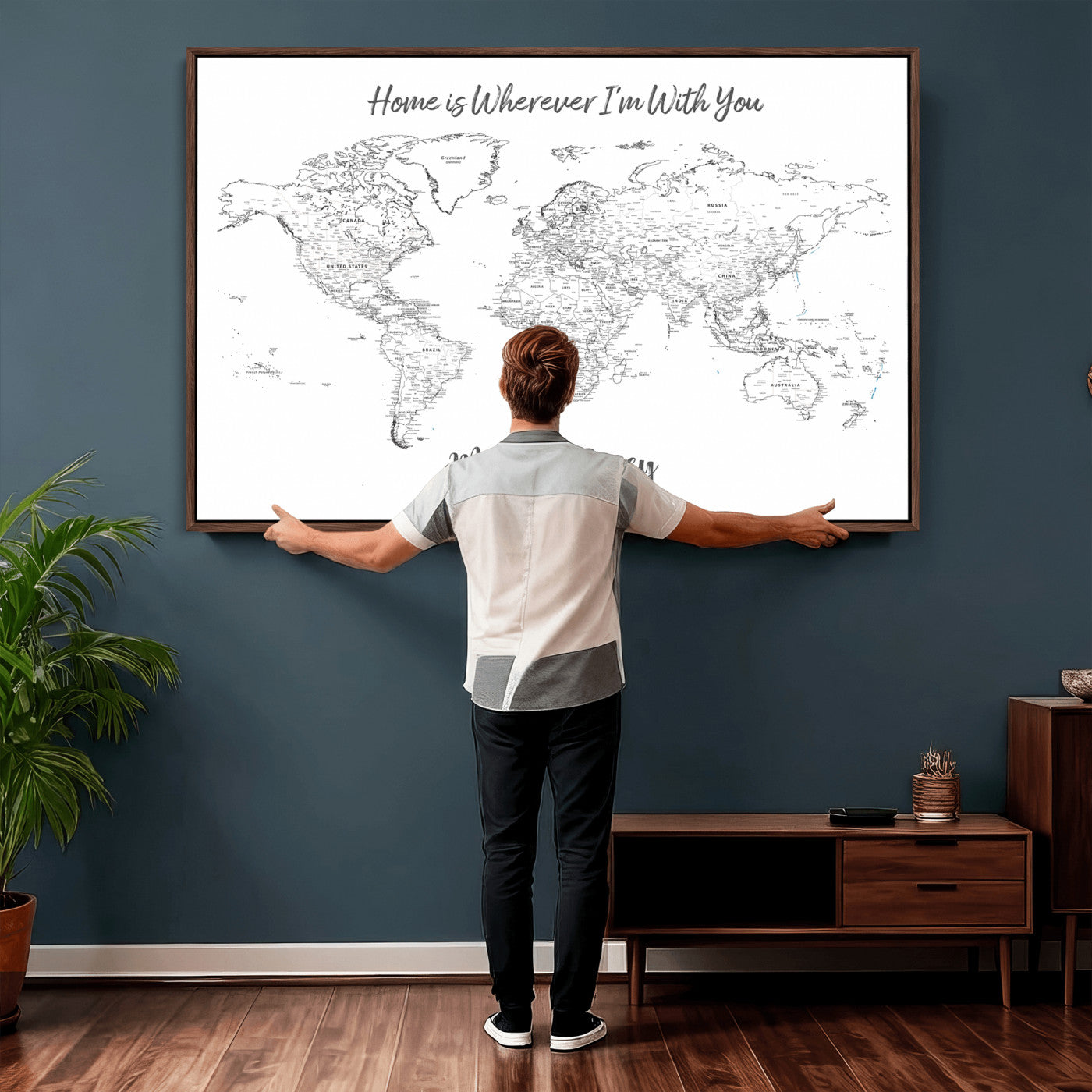84721465-MGV-CV-36X24 - Custom Push Pin World Map Canvas Print – Personalized Travel Map Wall Art
