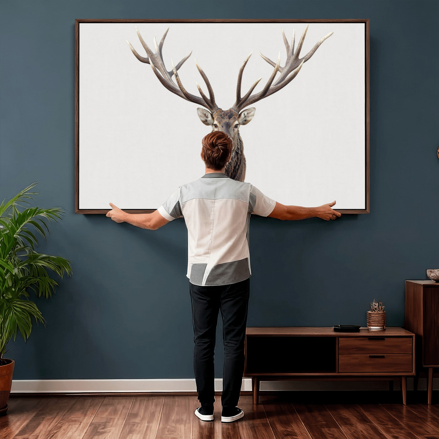 840173GY-MGV-CV-36X24 - Majestic Red Deer Canvas Wall Art – Stag Antlers Horns Print, Wildlife Hunting Poster, Rustic Cabin Lodge Decor