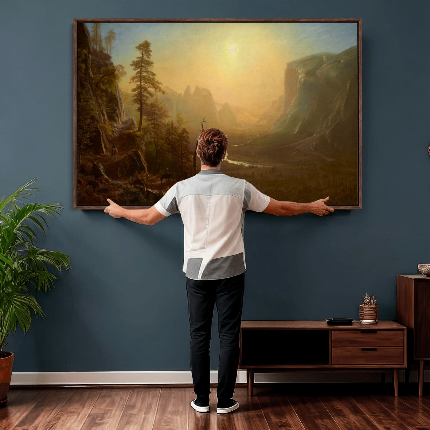 32350988-MGV-CV-36X24 - Albert Bierstadt Among the Sierra Nevada California Yosemite Wall Art Canvas Print, Classic Fine Art Painting Print