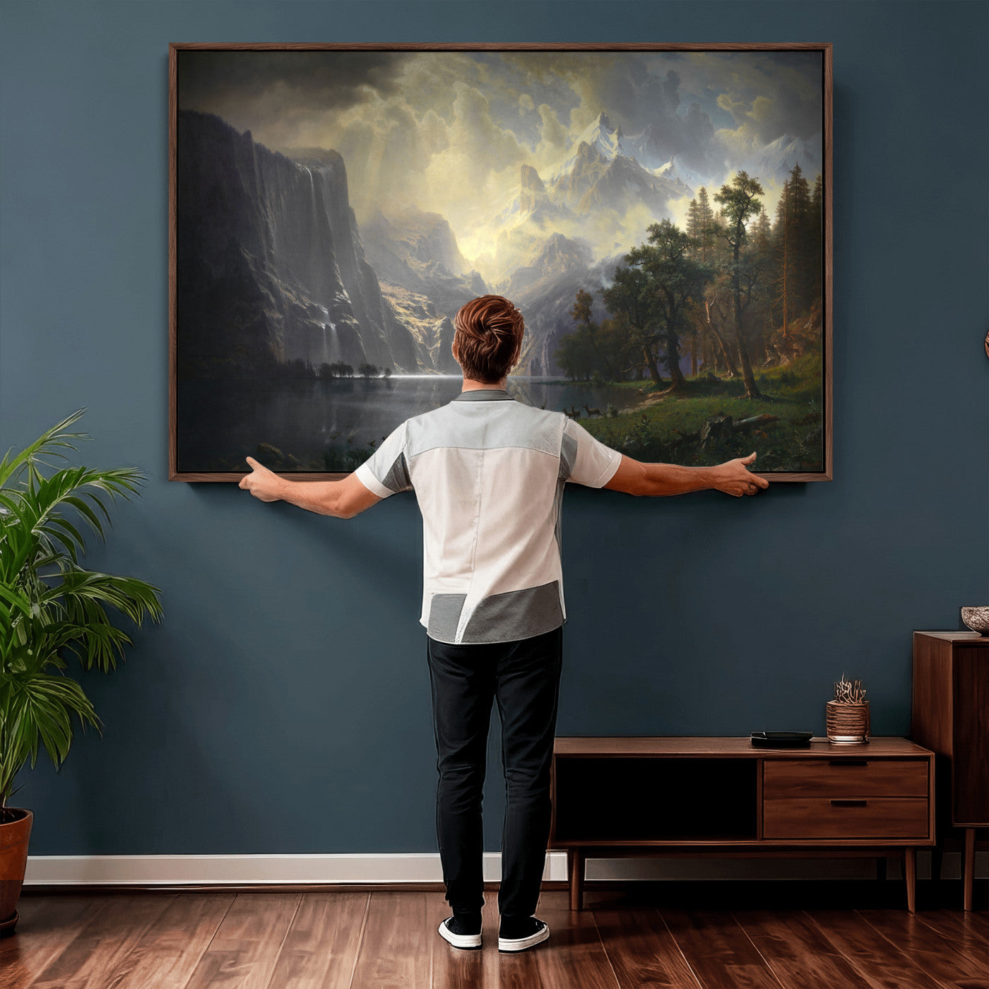 88679214-MGV-CV-36X24 - Albert Bierstadt Among the Sierra Nevada California Yosemite Wall Art Canvas Print, Classic Fine Art Painting Print