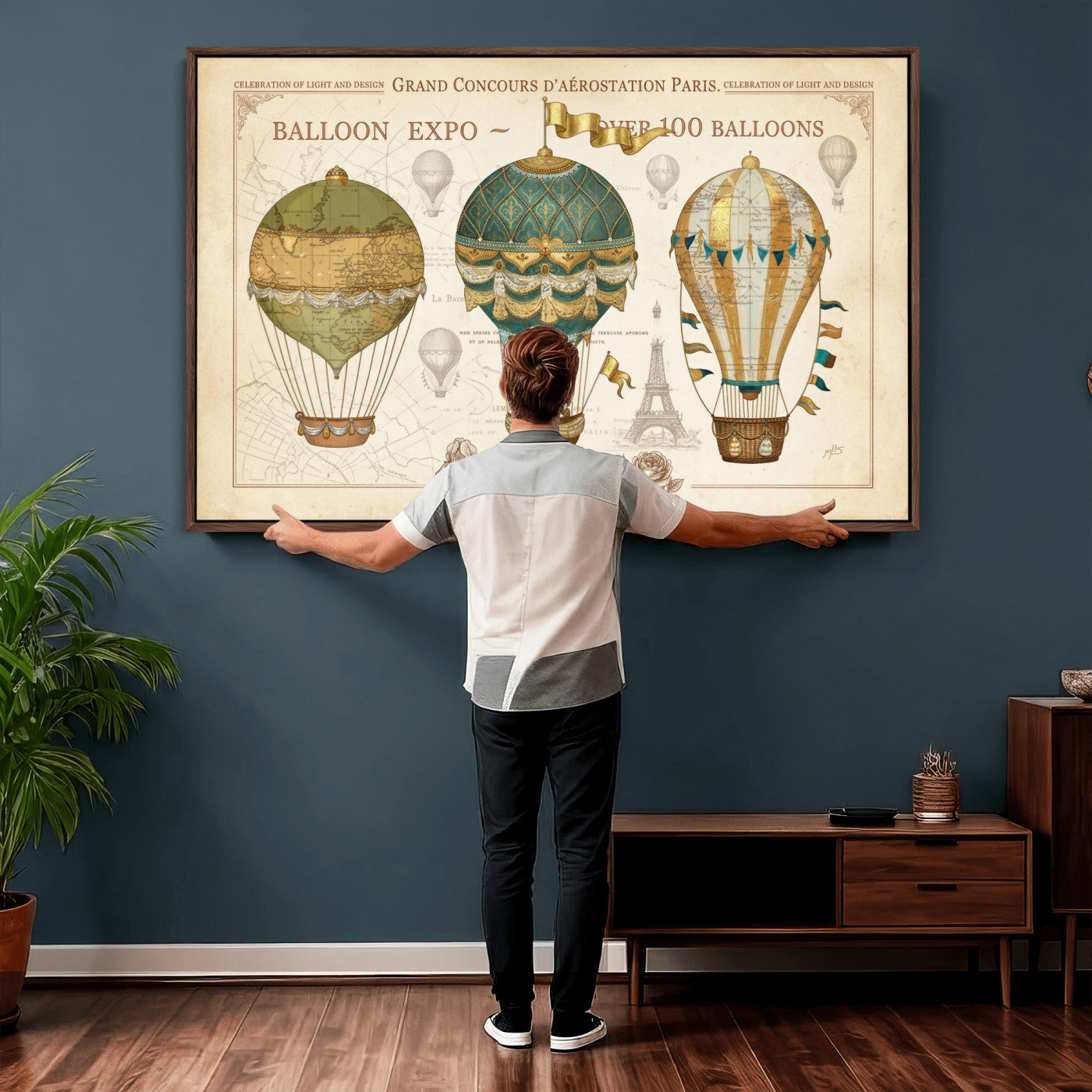 31530449-MGV-CV-36X24 - Kimberly Allen Paris Balloon Expo Wall Art Canvas Print, Vintage 1889 French Hot Air Balloon Poster