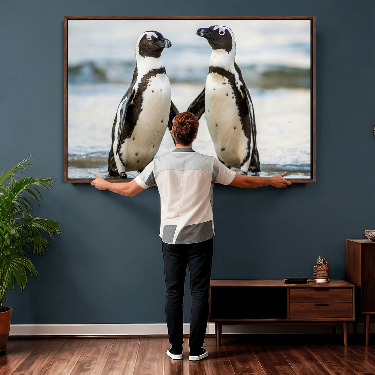 64870405-MGV-TP-30X20 - African Penguins Boulders Beach Wall Art Canvas Print, Cute Penguin Couple Photo Print