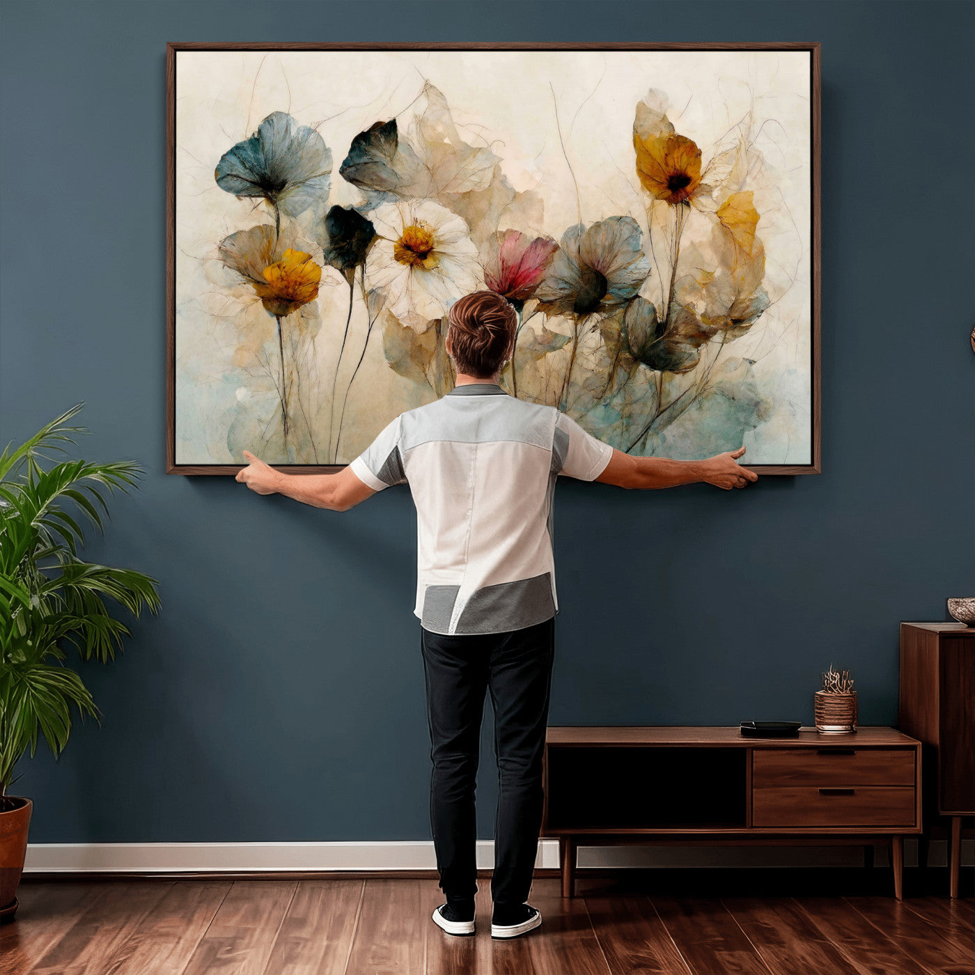 86802229-MGV-CV-36X24 - Vintage Dried Floral Meadow Wall Art Canvas Print, Translucent Watercolor Flowers Painting Print