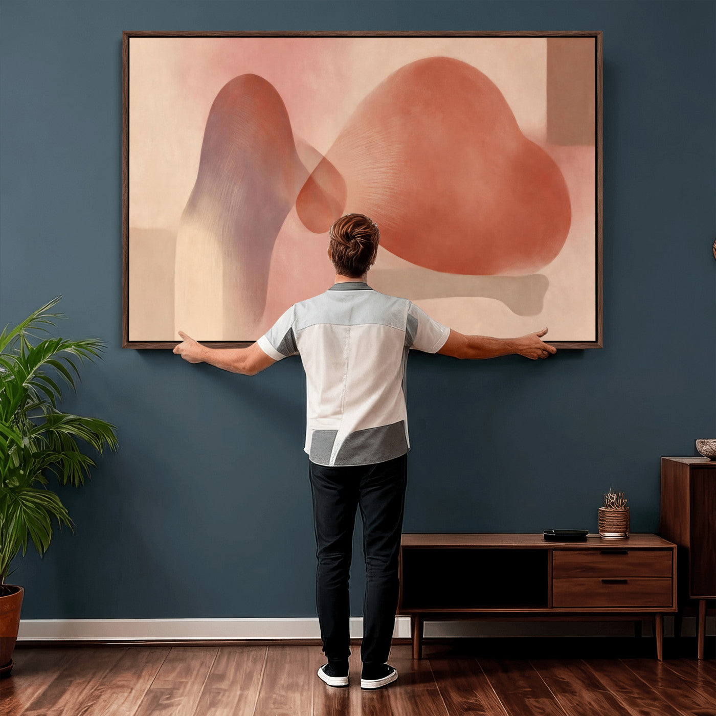 85110643-MGV-CV-36X24 - Vinna Begin Calin Biomorphic Abstract Wall Art Canvas Print, Terracotta Pink Organic Shapes Art Painting Print