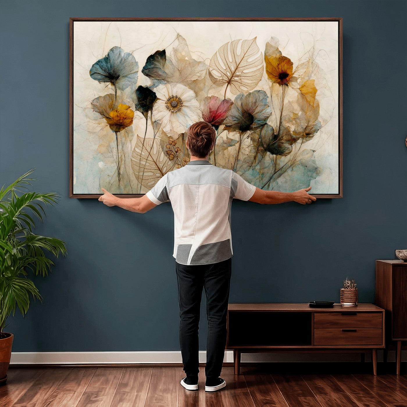 93171612-MGV-CV-36X24 - Vintage Dried Floral Meadow Wall Art Canvas Print, Translucent Watercolor Flowers Painting Print