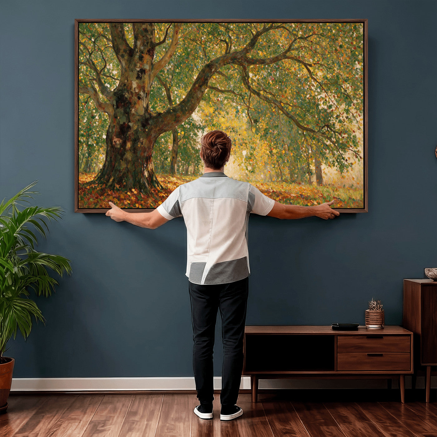 52555601-MGV-CV-36X24 - Claude Monet Style The Bodmer Oak Fontainebleau Forest Wall Art Canvas Print, Autumn Landscape Painting Print