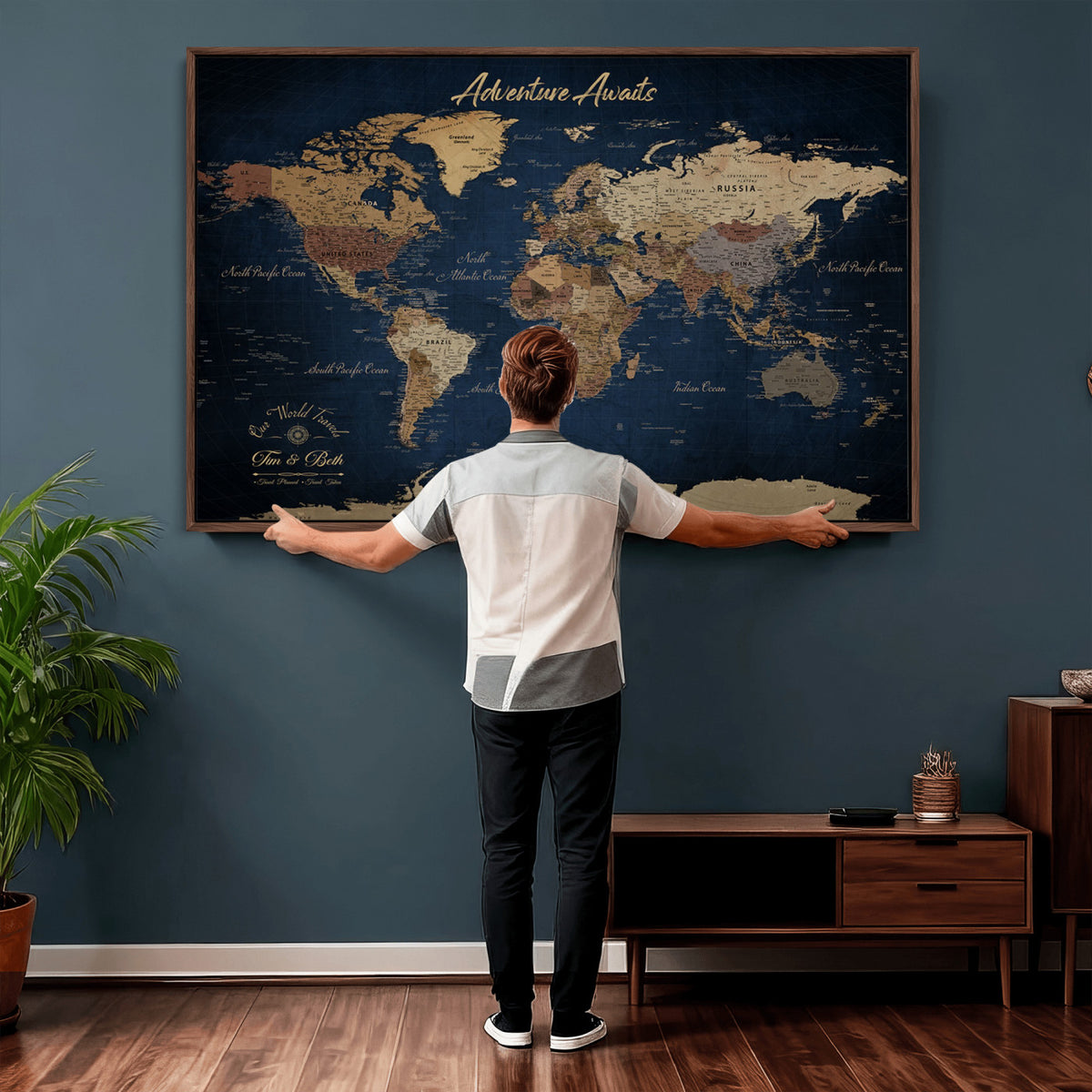 74477969-MGV-CV-36X24 - Custom Push Pin World Map Canvas | Personalized Travel Tracker | Wedding Anniversary Gift for Couples | Adventure Map Wall Art with Pins