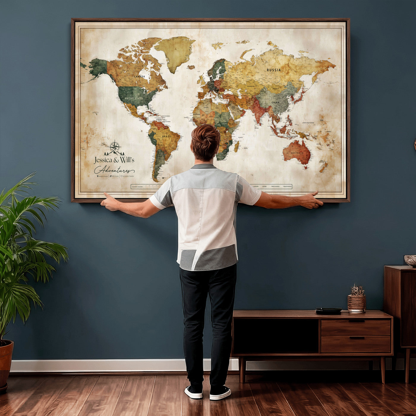 19542567-MGV-CV-36X24 - Custom Push Pin World Map Canvas | Personalized Travel Tracker | Wedding Anniversary Gift for Couples - Adventure Map Wall Art with Pins