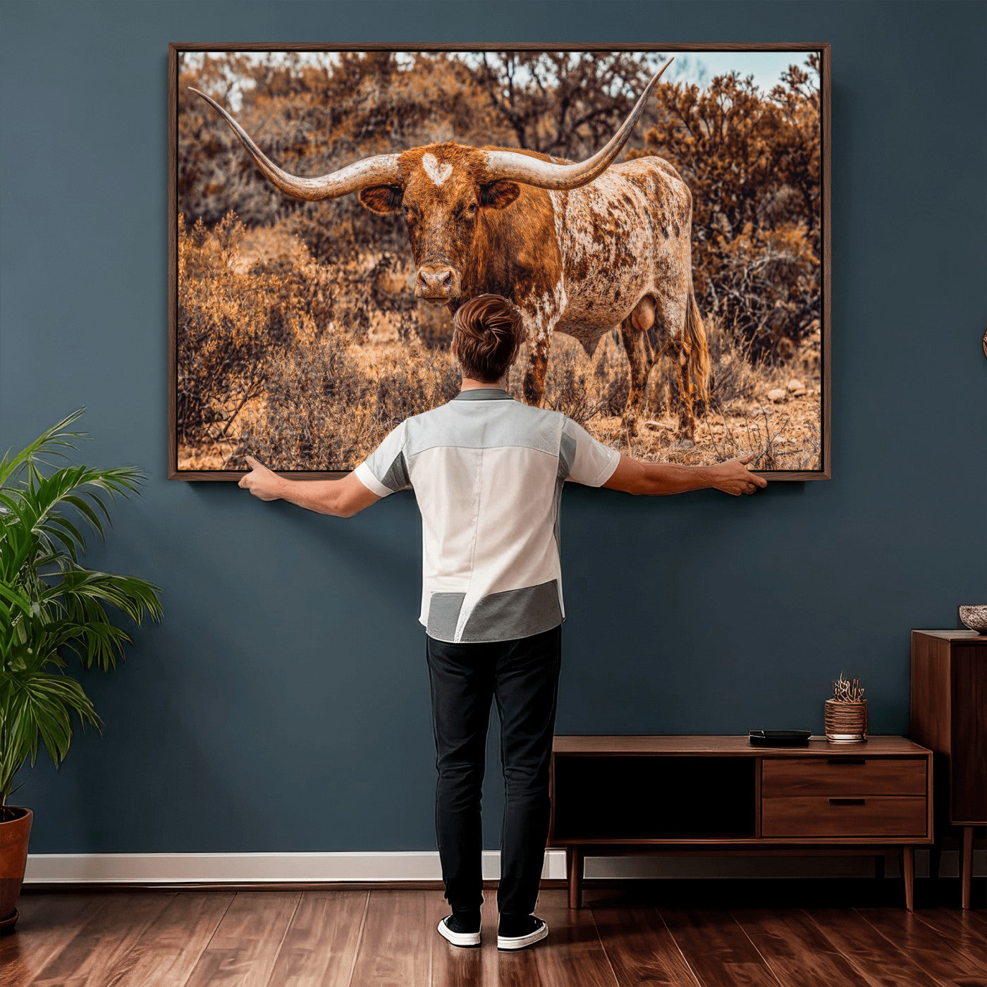 62076449-MGV-CV-36X24 - Texas Cow Bull Longhorn Print for Western Wall Art Decor for Farmhouse