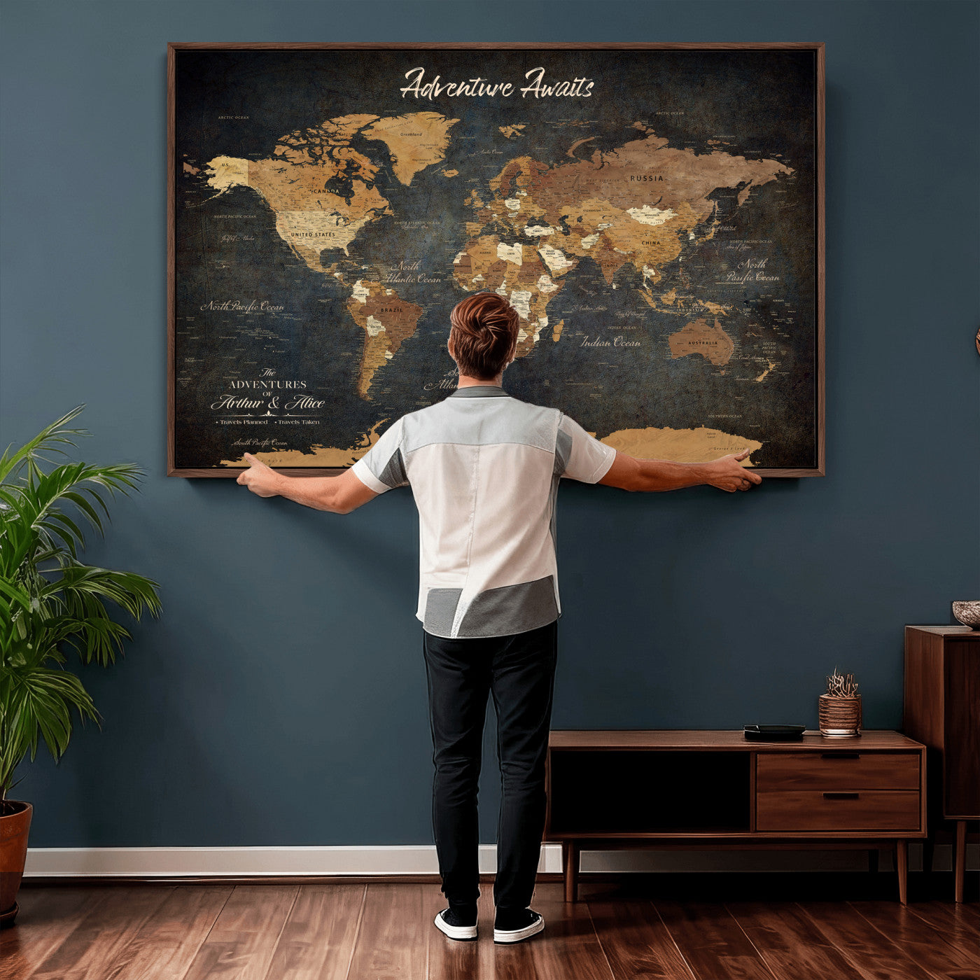 195425676576-MGV-CV-36X24 - Custom Push Pin World Map Canvas PRINT | Personalized Travel Tracker | Wedding Anniversary Gift