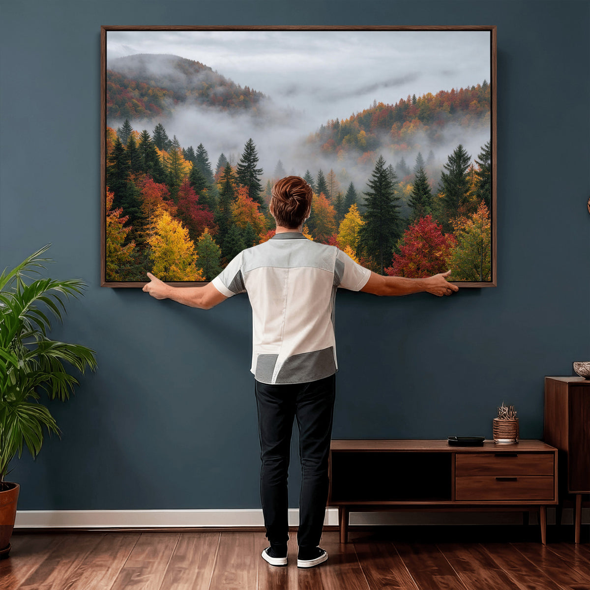47877083-_Poster-30x20 - Fall Forest Misty Mountain Canvas Print Smoky Mountain Landscape Wall Art Autumn Trees Nature Poster Printing