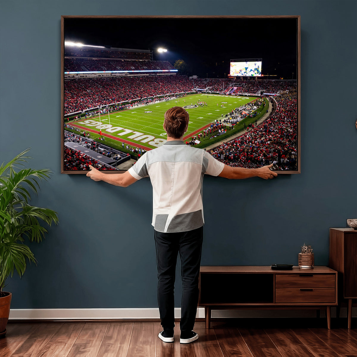 12753057-MGV-TP-30X20 - Sanford Stadium Night Game Canvas Wall Art - Georgia Bulldogs Football Stadium Print