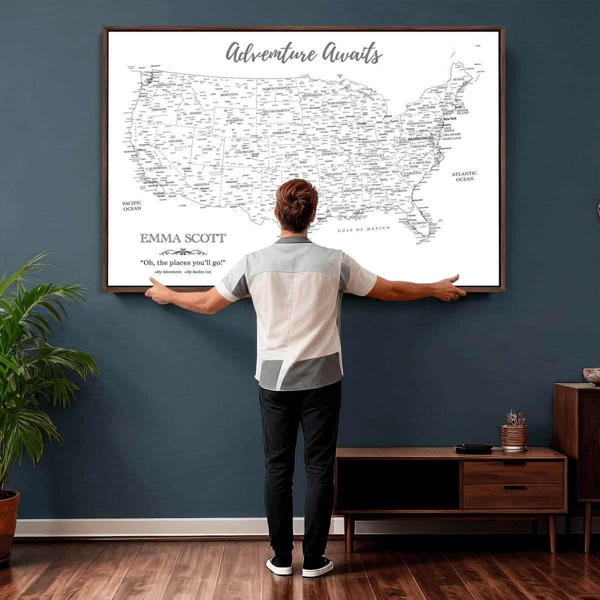 73634814-MGV-CV-36X24 - Custom USA Push Pin Travel Map Canvas Wall Art - Personalized Couples Gift Flat Digital Print