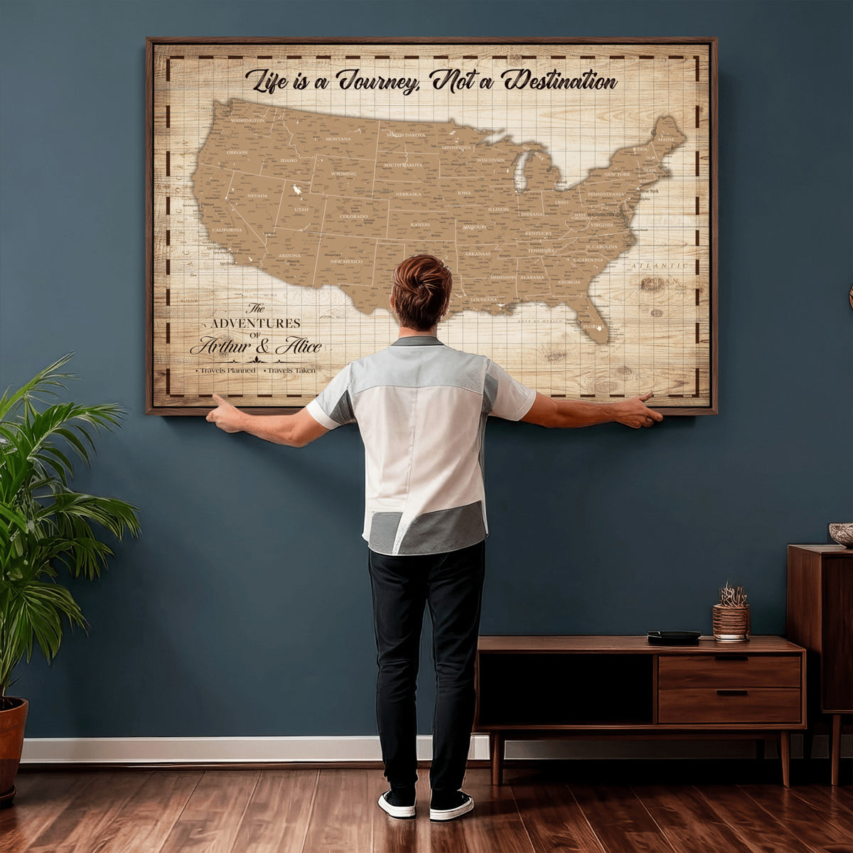 82934328-MGV-CV-36X24 - Custom USA Push Pin Travel Map Canvas Wall Art - Personalized Couples Gift Flat Digital Print