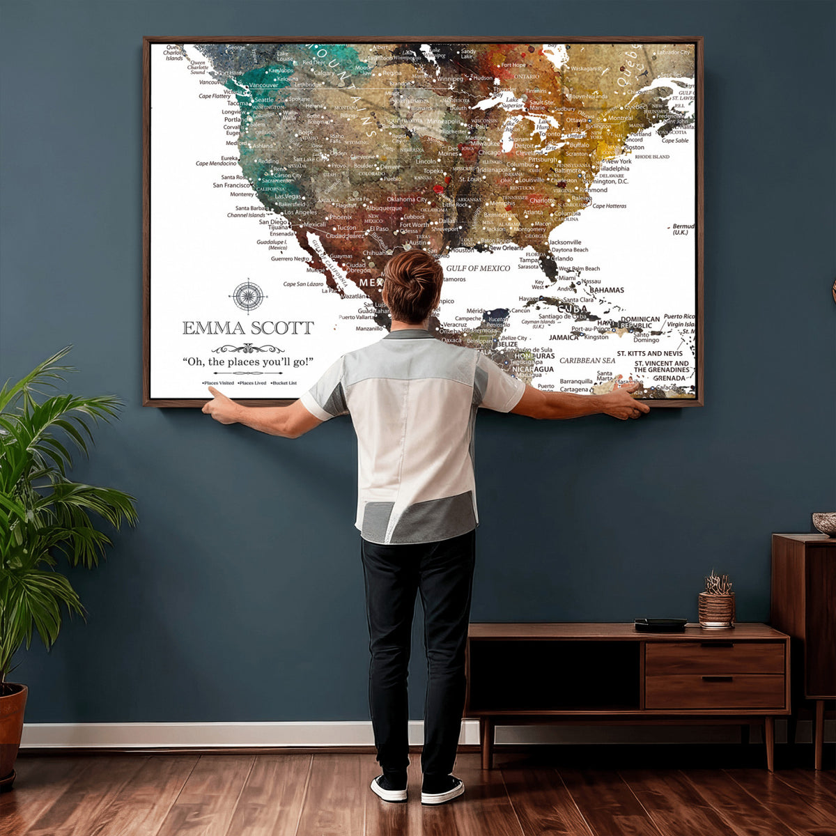 53374031-MGV-CV-36X24 - Custom USA Push Pin Travel Map Canvas Wall Art - Personalized Couples Gift Flat Digital Print