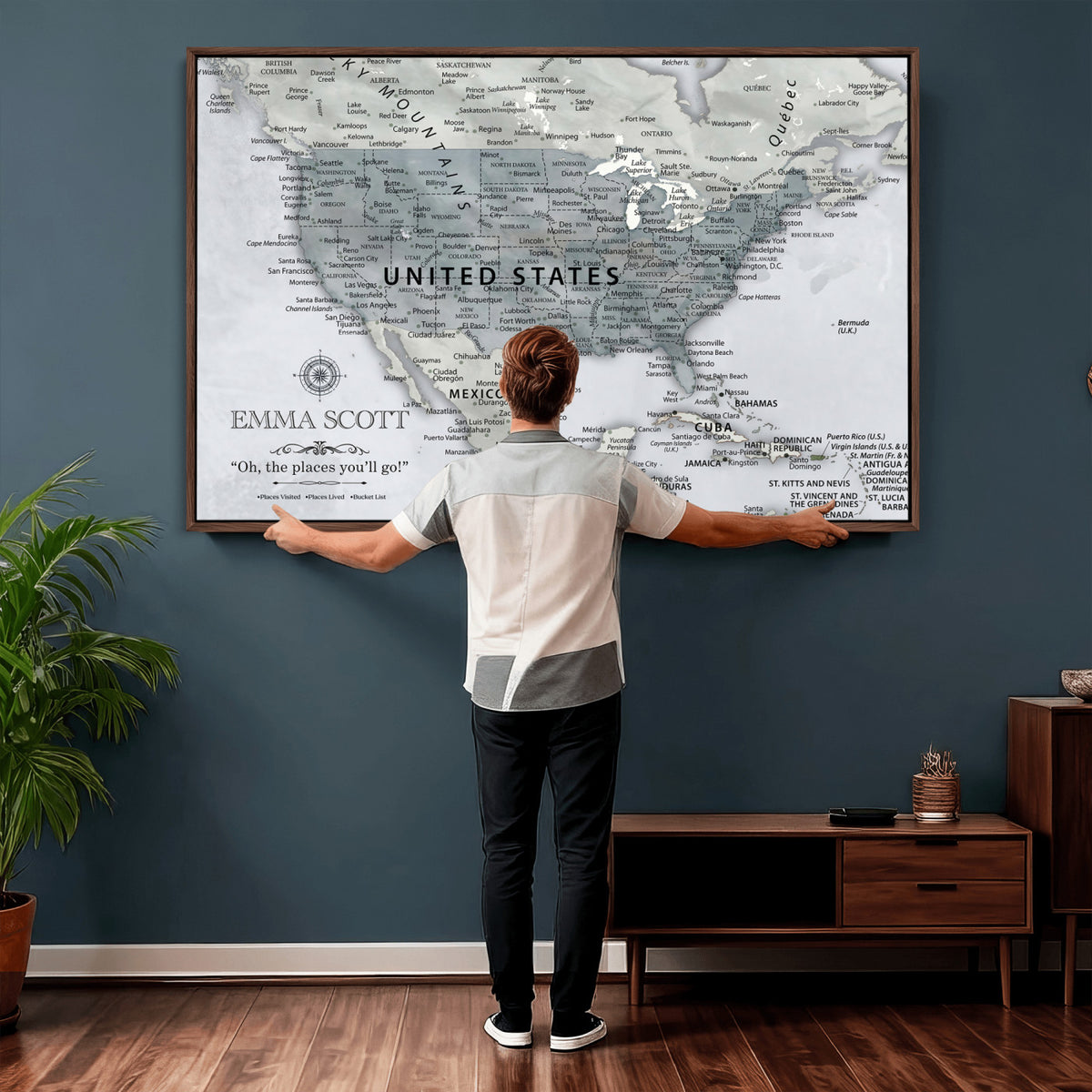 90686209D-MGV-CV-36X24 - Custom USA Push Pin Travel Map Canvas Wall Art - Personalized Couples Gift Flat Digital Print