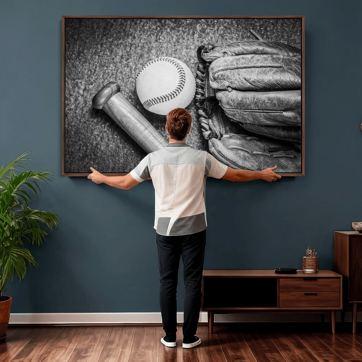 83916D-MGV-CV-36X24 - Vintage Baseball Glove and Bat Sports Wall Art Canvas Print