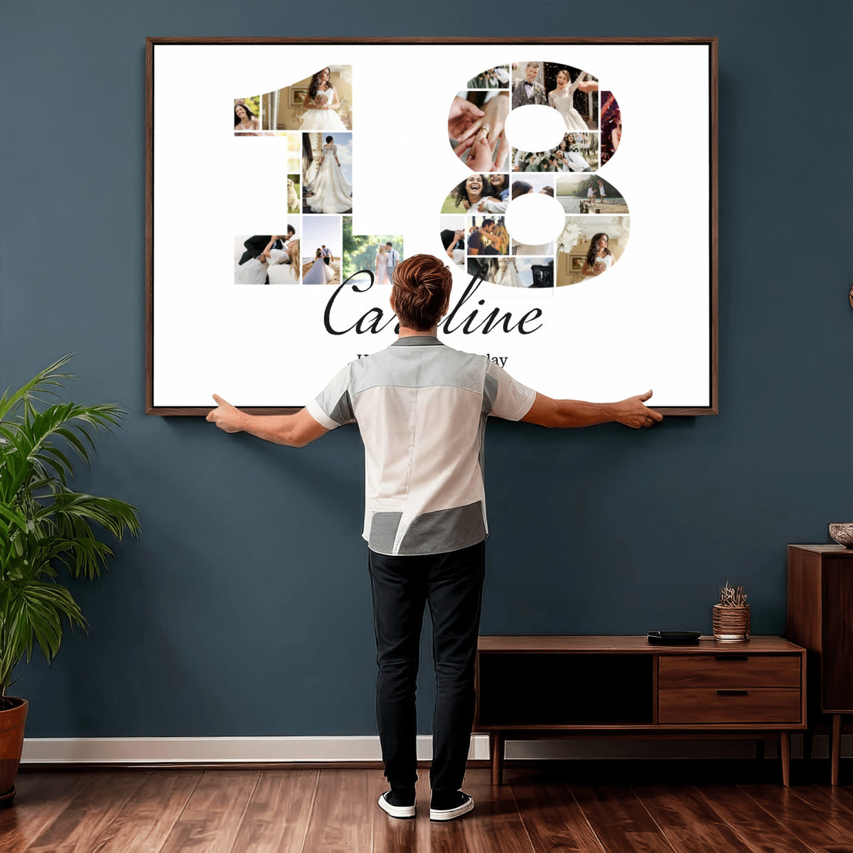 CSTM914DD-MGV-CV-36X24 - Number Photo Mosaic Canvas Print – Personalized Birthday Number Made of Your Photos