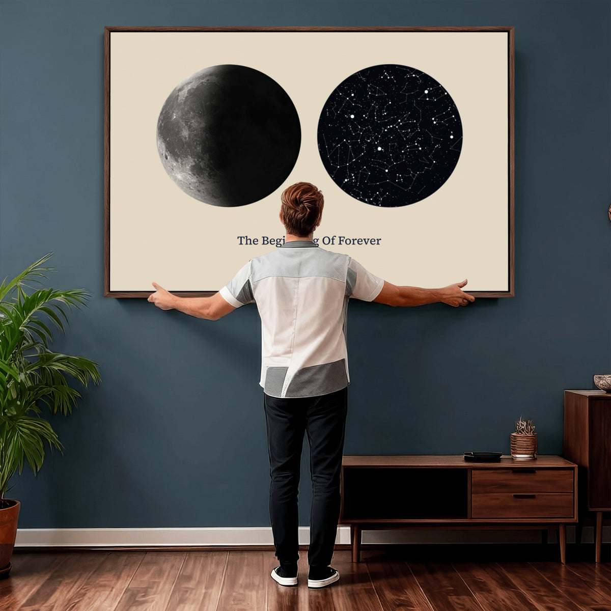 CSTM914LIRIKD-MGV-CV-36X24 - Moon and Stars Canvas Print – Personalized Moon Phase and Star Map Wall Art