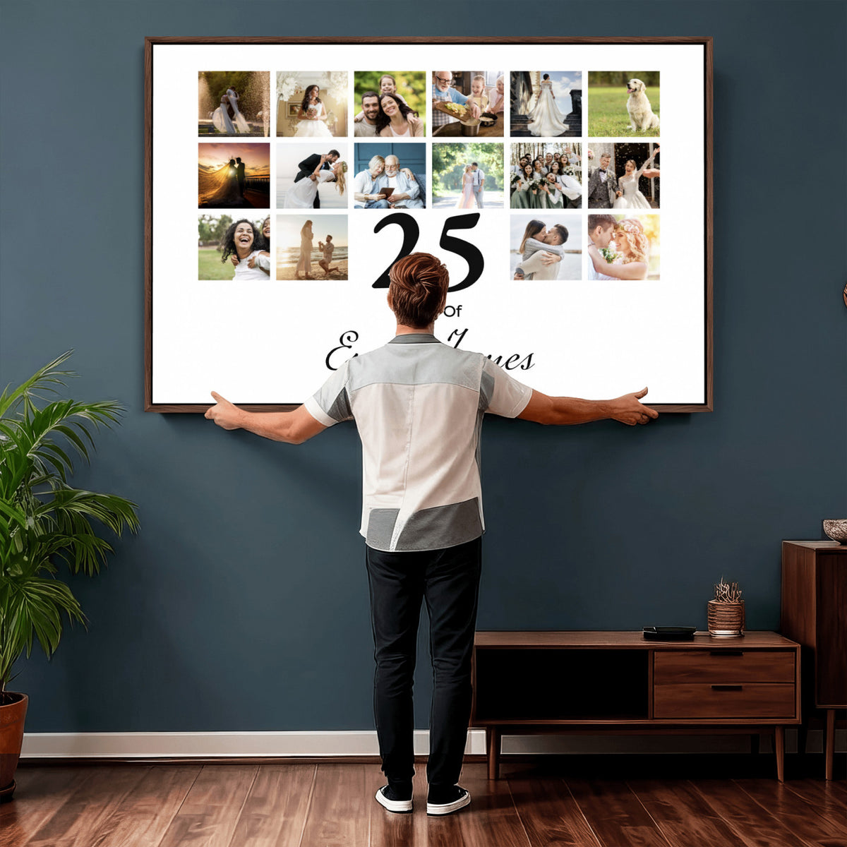 CSTM914ANID-MGV-CV-36X24 - Photo Grid with Number Canvas Print – Personalized Birthday or Anniversary Photo Collage