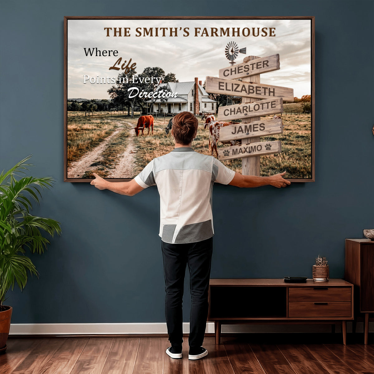 Personalized Farmhouse Family Signpost Canvas, Custom Name Wall Art