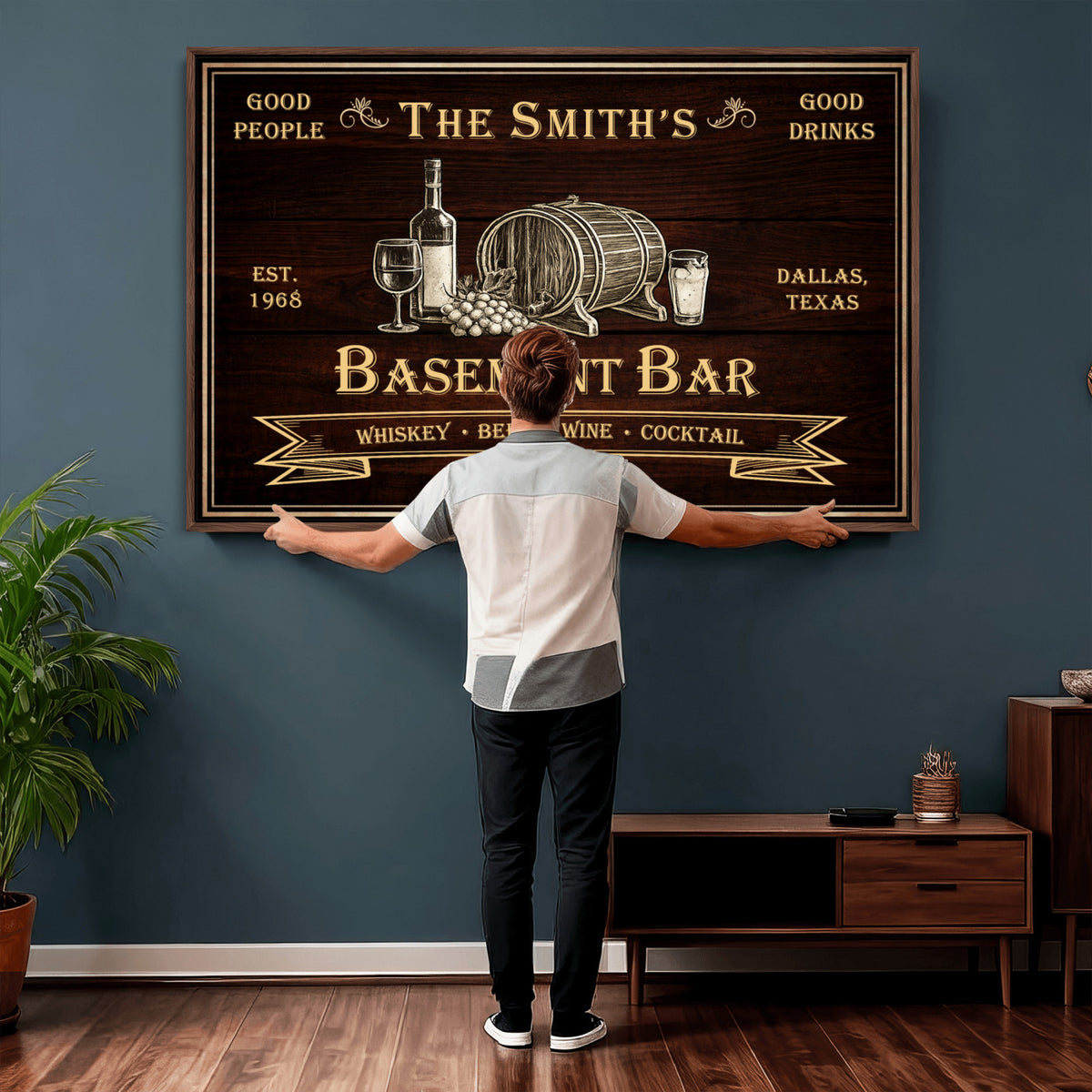 Custom Basement Bar Sign Canvas, Personalized Family Home Bar Wall Art