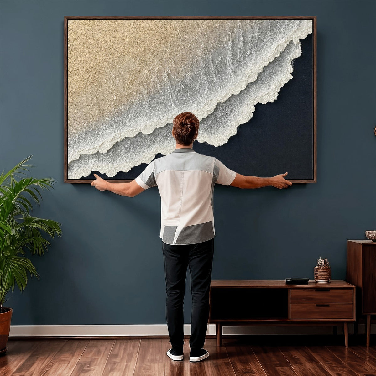 32969959-MGV-CV-24X16 - Abstract Ocean Wave Canvas Wall Art, Coastal Beach Wall Decor for Living Room