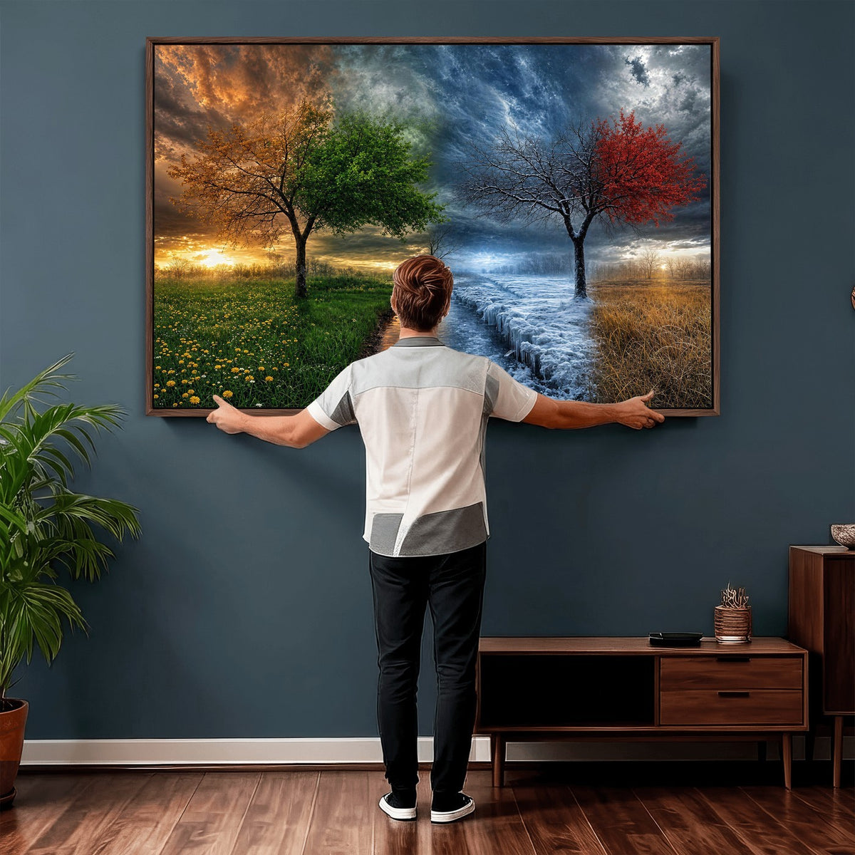 61895574-MGV-CV-24X16 - Four Seasons Tree Canvas Wall Art, Nature Landscape Canvas Print for Living Room